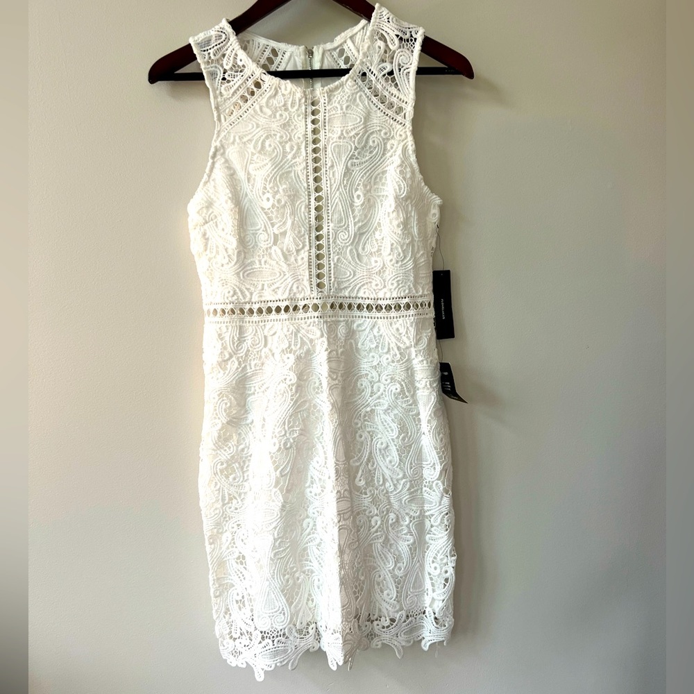 Lulu’s Dream Life White Lace Bodycon Dress Sheath Mini Womens Size Small New NWT